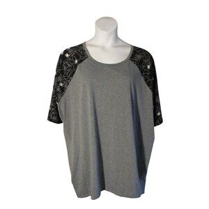 LuLaRoe 3X 3XL Black Gray Spider Spiderweb Halloween Irma Knit Shirt Top